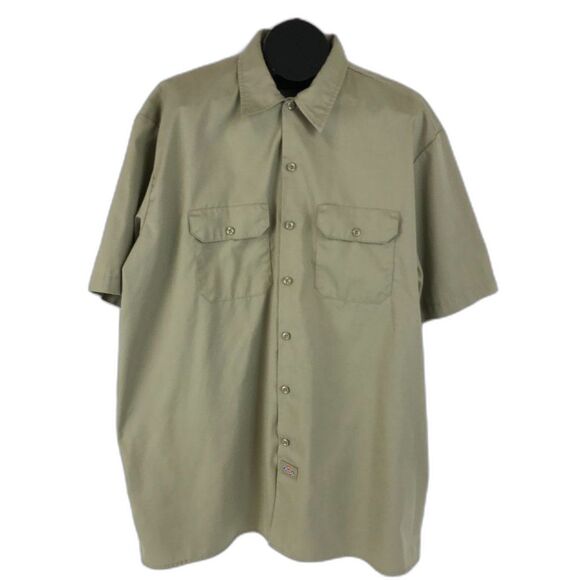 Dickies Work Shirt Men's 2XL Tan Short Sleeve Button Up Mechanic Casual Twill - Picture 1 of 9